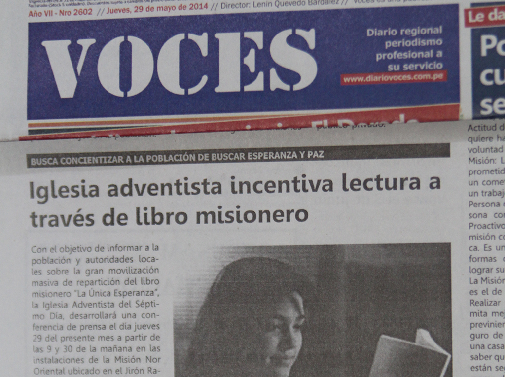 Prensa de la región de San Martín destaca campaña de lectura de la Iglesia Adventista