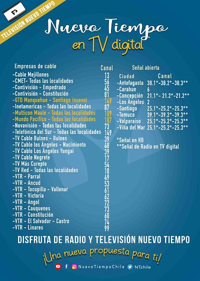 Canal Nuevo Tiempo llega a más empresas de cable en Chile  Noticias