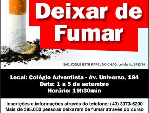 Curso gratuito de combate ao fumo será oferecido no Colégio de Adventista Londrina