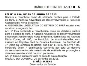 A ADRA é declarada de utilidade Pública no Estado do Pará