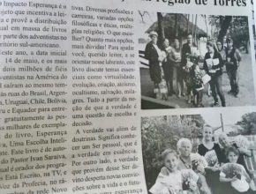 Jornal destaca distribuição de livros do Impacto Esperança no município de Torres-RS