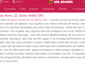 UOL entrevista jovem adventista sobre costumes religiosos