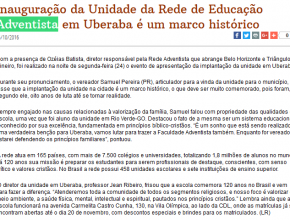 Inauguração da Unidade da Rede de Educação Adventista em Uberaba é um marco histórico