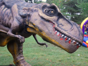 Réplicas de dinossauros chama a atenção de crianças em acampamento
